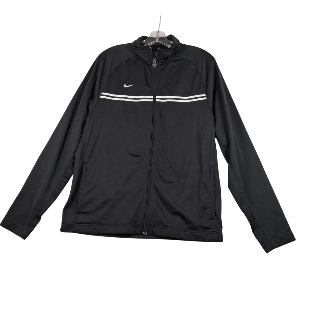 Nike Team Mens Track Jacket Black White Stripe Full Zip Mock Neck Medium